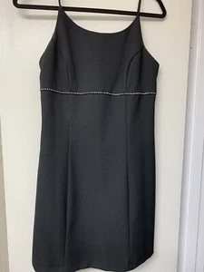 Roberta Black Spaghetti Strap Cocktail Dress w/ Rhinestone Detail Size 7/8 - Picture 1 of 5