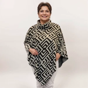 ROCKTHOSECURVES MUJER PONCHOV DOBLADILLO POLO CUELLO JERSEY DE PUNTO CON PATRÓN GRIEGO - Imagen 1 de 5