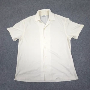 Reiss Shirt Mens LARGE Beige Short Sleeve Button Up Collared Casual Logo Size L - Picture 1 of 13