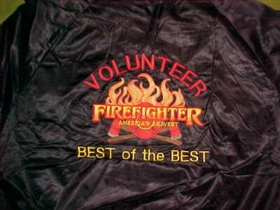 Chaqueta de Bombero Voluntario XL Bordada Delantera y Trasera Negra Satinada Foto 1 de 4