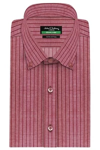 Button Down Polohemd mit Bindekragen weinrot breite Streifen Herren 100 % Baumwolle Businesshemd - Bild 1 von 9
