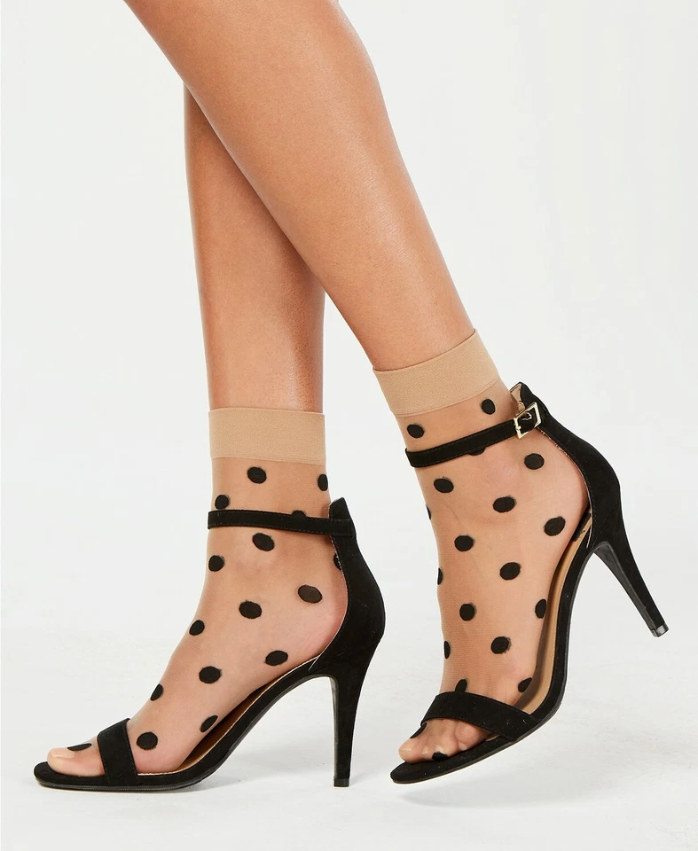 Inc Sheer and Polka Dot Socks 2 Pack Tan Black Fashion Anklets One Size