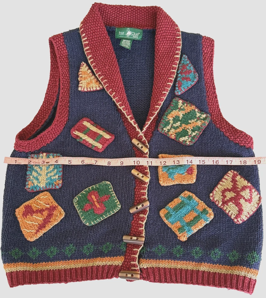 Chaleco Suéter Hunt Club Para Mujer Tejido Retazos Palanca Botón Talla PM De Colección Años 70 Foto 1 de 4