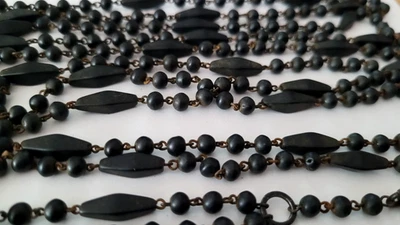 Sehr Große Halskette Antik mit Kügelchen Aus Holz Schwarz - Länge: 1,9 Meterware - Bild 1 von 3