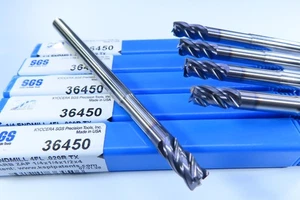 LOT ( 5 PCS ) NEW 1/4" SGS KYOCERA Z-CARB 36450 SOLID CARBIDE 4" LONG END MILLS - Picture 1 of 11