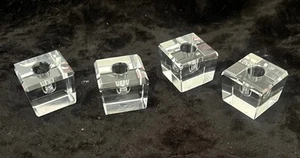 THREE (+1 free) 1-1/8" Faceted Clear Crystal Cube - Skinny Taper Candle Holders - Picture 1 of 8