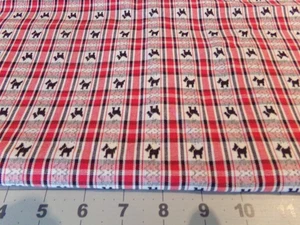 31"  X 48"  VINTAGE  RED & BLACK TARTON PLAID W/ SCOTTIES/NEW  COTTON #1470 - Picture 1 of 3