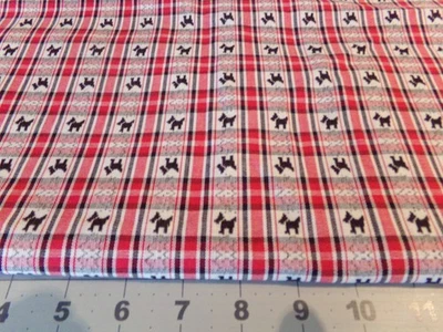 31"  X 48"  VINTAGE  RED & BLACK TARTON PLAID W/ SCOTTIES/NEW  COTTON #1470 - Image 1 of 3