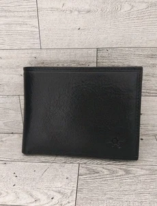 Vera Pelle Men's Bifold Wallet 4.8" x 3.5" Black Leather Made in Italy Nice - Picture 1 of 12