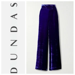 Dundas Crushed Velvet Straight Leg Pants Royal Blue Size European 48 Made Italy - Picture 1 of 12