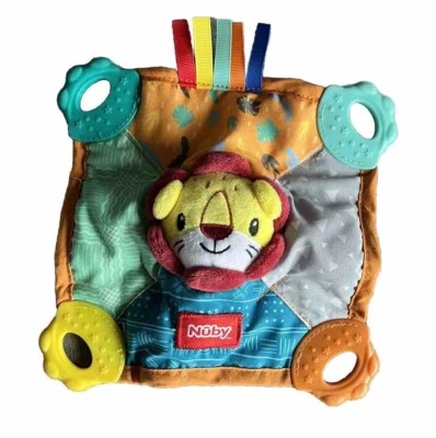 Nuby Lion Colorful Teething Blankie Squeak Crinkle Comfort Teether Baby Gift Toy - Image 1 of 4