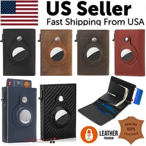 For Airtag Wallet Case Genuine Leather Credit Card Holder Magnetic Air Tag Cover