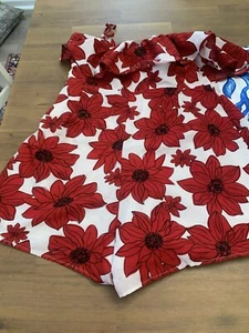 Beautiful Size L  Large Red And White Floral Print Spaghetti Strap Romper Shorts - Picture 1 of 13