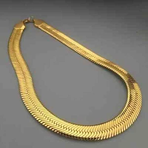AAA+ Brass Hip Hop Gold Plated 11mm 20" Thick Herringbone Chain Bling Necklace - Picture 1 of 6