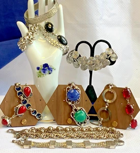 Vtg Bracelet Lot Coach Brighton Monet Marvella Faux Gemstones Silvertone Jewelry - Picture 1 of 24