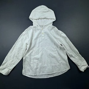 Zara Kids White Linen Hoodie Size 9 Lightweight 3/4 Button Up Pocket - Picture 1 of 13