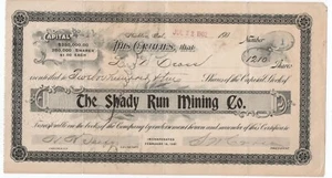 1902 Stock # 1 de Shady Run Mining Company Stockton CA - Imagen 1 de 1