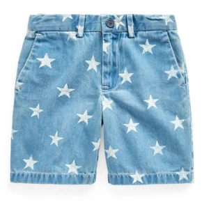 POLO RALPH LAUREN Boys Embroidered Logo Stars Print Denim Shorts Blue 5, 12 New - Picture 1 of 4