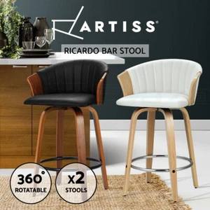 Artiss Bar Stools Kitchen Stool Wooden Chair Swivel Chairs Leather x2 Ricardo - Picture 1 of 29