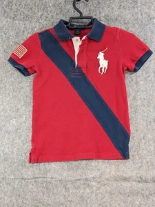 Polo Ralph Lauren Shirt Boys Child 6 Red White Big Pony Short Sleeve Flag Patch - Picture 1 of 17