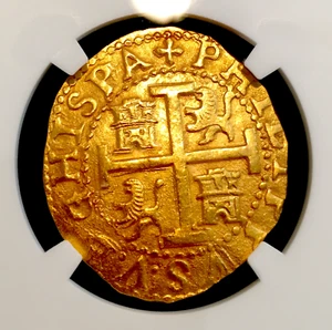 PERU 8 ESCUDOS 1702 "1715 FLEET SHIPWRECK" NGC 63 PIRATE GOLD COINS TREASURE COB - Picture 1 of 11