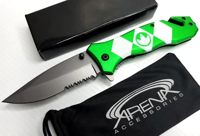 Green Power Ranger Pocket Knife Spring Assisted EDC Blade Dragonzord Superhero - Image 1 of 4