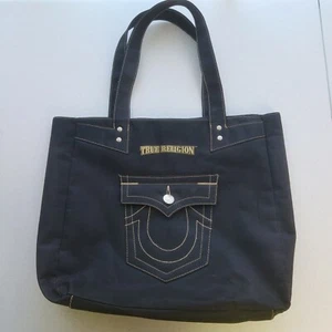 True Religion Bag Womens Black Canvas Horseshoe Pocket Nylon Lined Purse - Picture 1 of 10