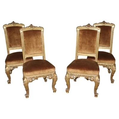 Set of 4 French Carved Gilded Louis XV 19th Century Dining or Side Chairs - Image 1 of 4