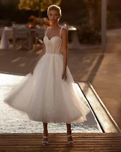 Kurz Brautkleid A-Linie Glitzer Ivory Maßgeschneidert Träger Rückenfrei Perlen - Bild 1 von 5