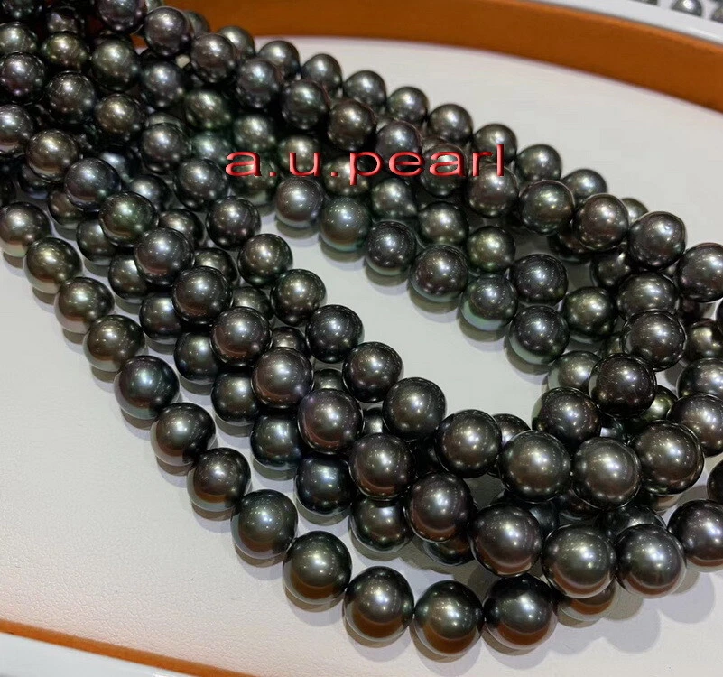 long AAAAA 48"12-13mm round Natural REAL TAHITIAN black pearl necklace 14K gold Foto 1 de 1
