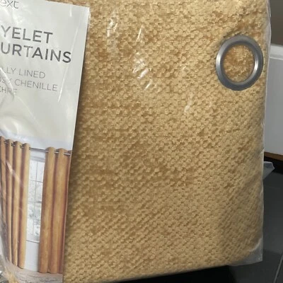 NEXT - COSY CHENILLE - EYELET FULLY LINED CURTAINS - Ochre Yellow 228 x 229cm - Image 1 of 4
