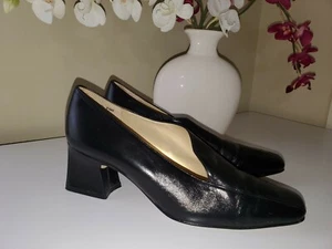 BELLINI VIGION Women`s Black Leather Slide-On 2,5" Block Hill Shoes Sz.9,5M - Picture 1 of 12