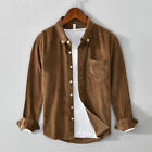 Mens Warm Lined Corduroy Shirt Jacket Vintage Long Sleeve Tops Thermal Button Up