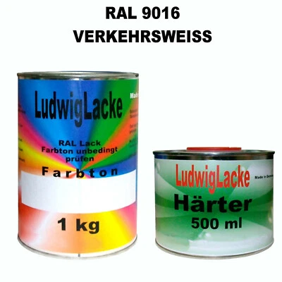 RAL 9016 Verkehrsweiß 1,5 kg SET Seidenmatt Lack & Härter Acryllack ohne Porto - Bild 1 von 4