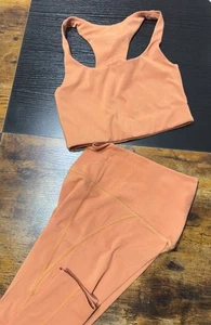 Girlfriend Collective High Rise Pull-On Crop Leggings & Top Copper Orange XS - Picture 1 of 6