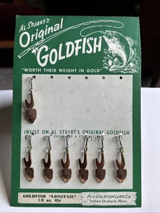 7 Al Stuart's Goldfish "Longtail" Copper Spoon Fishing Lure 1/8 oz Store Card - Picture 1 of 7