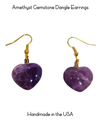 Pendientes Amatista Oro - Pendientes Colgantes Amatista - Pendientes Corazón Púrpura Colgantes Foto 1 de 3