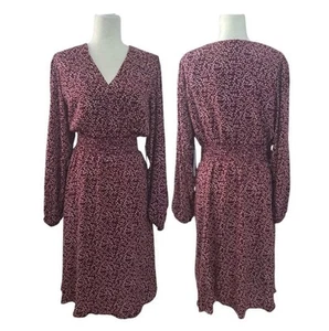 Draper James New Size XXL Fit Flare V Neck Maroon Pink Ditsy Knee Length Dress - Picture 1 of 11
