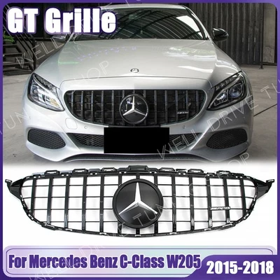 Black Front Bumper Grille W/Emblem For Mercedes Benz W205 15-18 C300 350 400 450 - Image 1 of 4