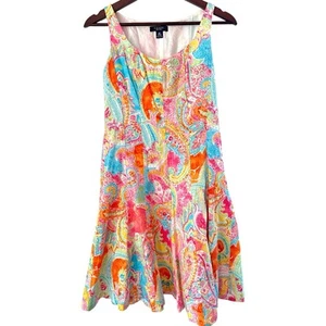 Vtg Chaps Bright Paisley Summer Dress 6P Fit Flare Cute - Picture 1 of 6