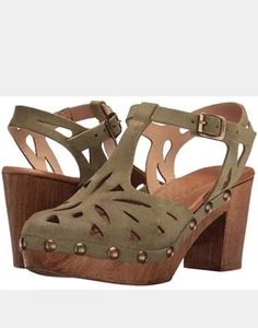 Eric Michael Green Nubuck Leather Lacy Wood Clog Sandal -8.5 (39) - Picture 1 of 15