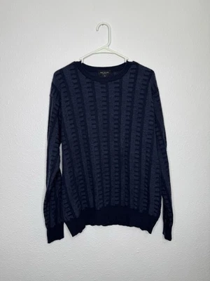 VTG Mino Milano Italy Wool Acrylic Geometric Blue Gray Crew Neck Men’s Sweater M - Image 1 of 4