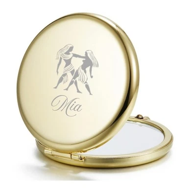 Engraved Gemini Twins Zodiac Astrology Pocket Mirror, Christmas Present for Her - Image 1 of 4