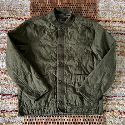 J. CREW Quilted Bomber Jacket Olive Green Button Down Men's Small S - Image 1 of 3