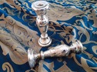 A Pair Of Antique Original,  Silver glass Mercury Candlesticks.