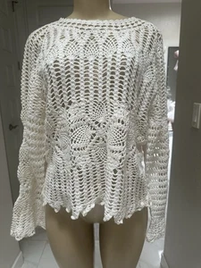 Vintage Häkel Strickjacke weiß groß Diadem nagelneu mit Etikett - Bild 1 von 11