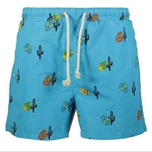 HAVACOA Men's Aqua Blue Mexican Skull Print Swim Trunks - Picture 1 of 4