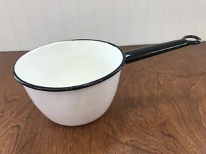 Vintage/Antique White Black Rim Enamel Sauce Pan Kitchenware Kitchen Cookware - Picture 1 of 12