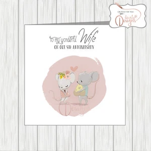 Personalised Years Wedding Anniversary Card Wife Husband Shy Cute Mouse Mice - Picture 1 of 1