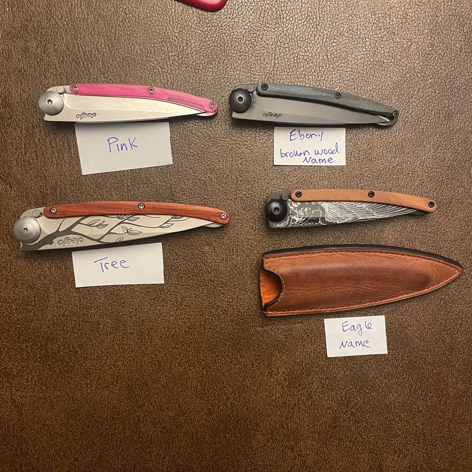 One (1) deejo pocket knife: Tree; Pink; Eagle; or Ebony, great EDC gentleman's - Image 1 of 1